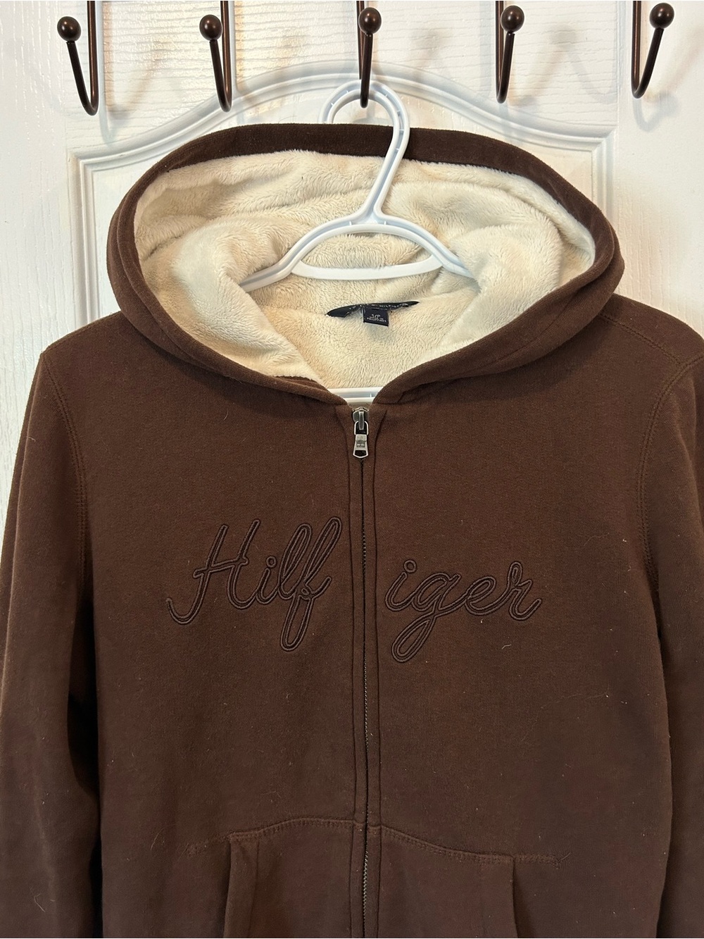 Tommy Hilfiger Brown Zip-Up Hoodie with Cream Sherpa Lining